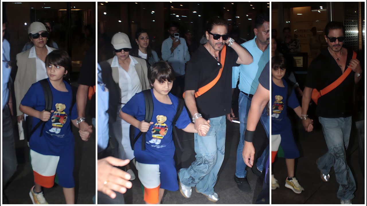 लाडले बेटे Abram का हाथ थामे और गौरी के साथ एयरपोर्ट से बाहर निकले King Khan !