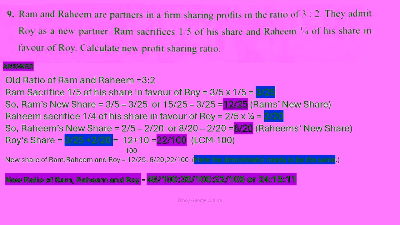 Model Exam 2026 Accountancy with CA Q 9, Calculation of new profit sharing ratio,Chapter-Admission