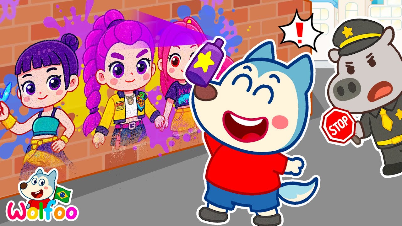 Travessuras com Grafite: Wolfoo pintar Huntrix? | Desenhos Infantis | Wolfoo Desafio Divertido