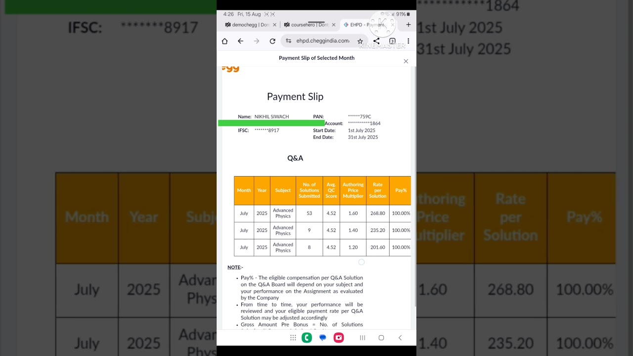 ₹ XXXXX 🤑 EARNED FROM CHEGG EXPERT IN JULY 2025 | MY CHEGG EARNINGS IN JULY 2025🔥 #CHEGG#EARNINGS😍