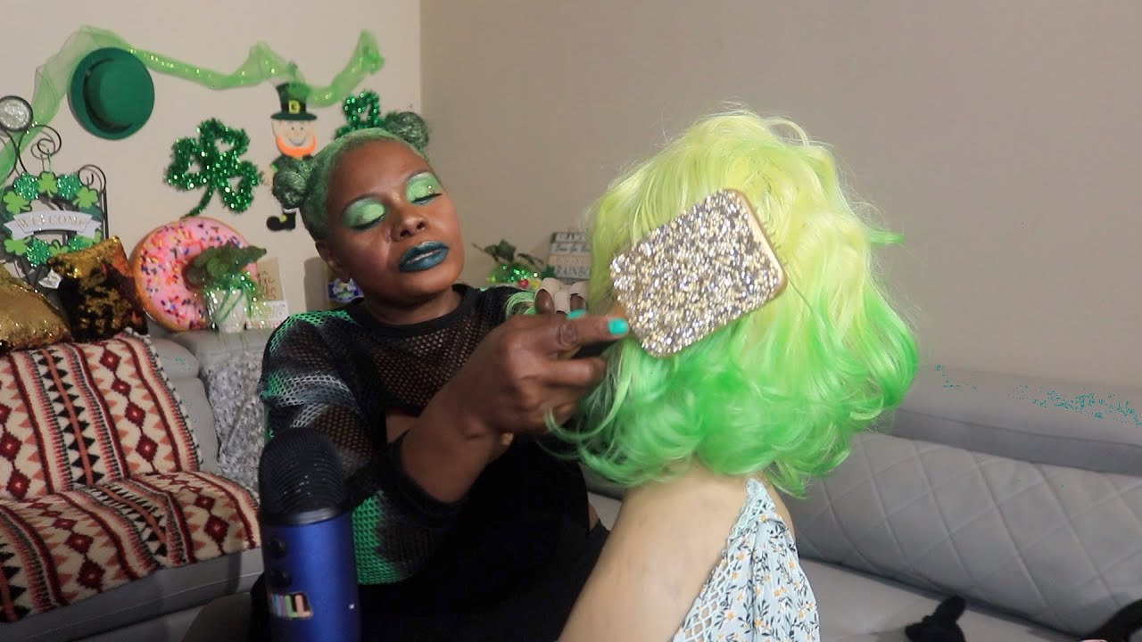 BRUSHING CLIENTS HAIR FOR FESTIVAL ASMR CHEWING GUM