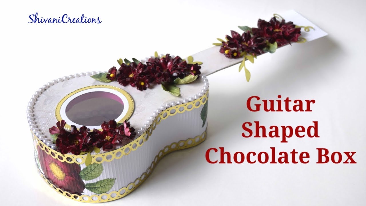 Guitar Shaped Chocolate Box/ Flowers using Transfer me sheets/ Guitar Box