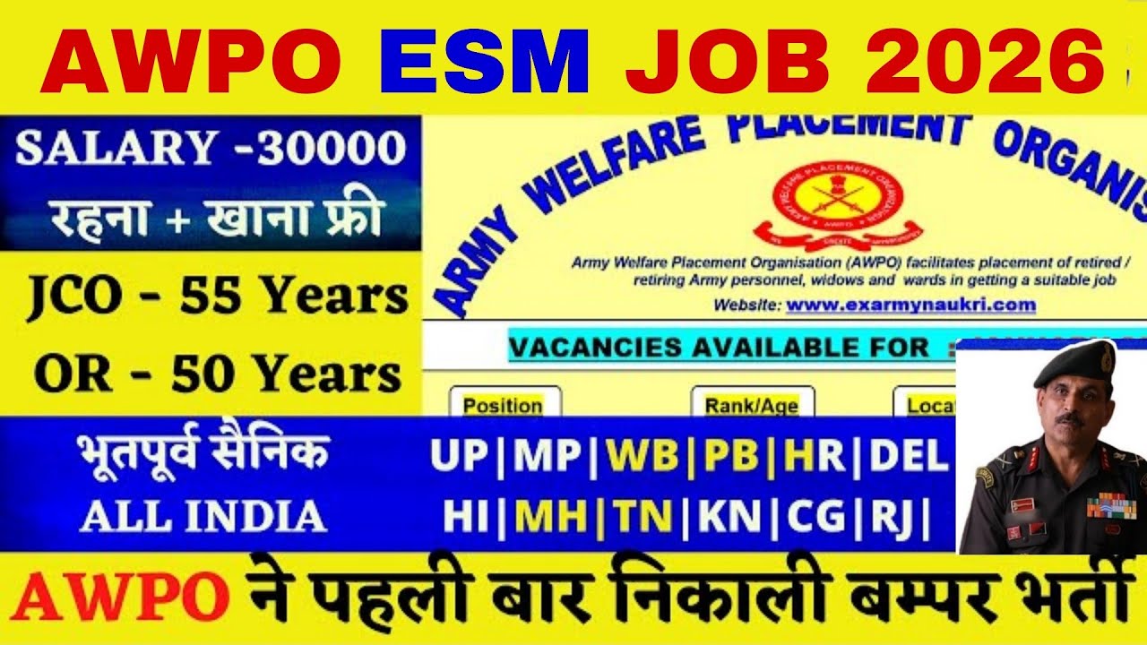 AWPO में पूर्व सैनिकों की बम्पर भर्ती 2026, All India के Ex-Servicemen JCO and ORs