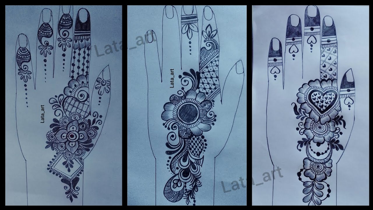 Beautiful pencil shading mehndi designs / Arabic mehndi design back hand / Full hand mehndi design 