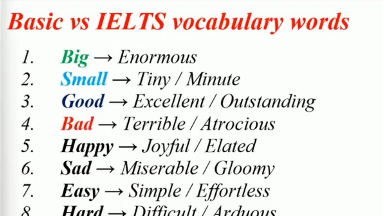 100 Basic vs IELTS vocabulary words