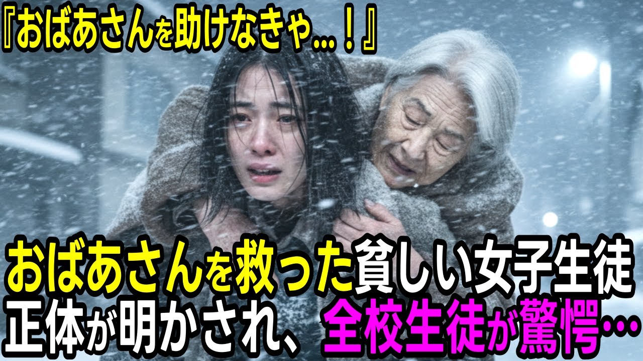 大雪の中、倒れた老婆を背負い1km走った「穴あき靴」の少女。正体は創業家会長で、見下す生徒を破滅へ【感動する話】【スカッと】【朗読】
