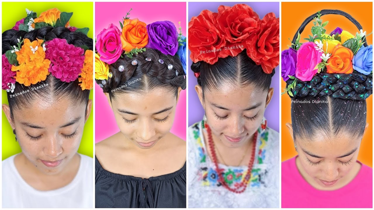 Peinados faciles y bonitos para catrinas 🕷💀 | ideas de peinados con flores 🌺🌼🌷💐