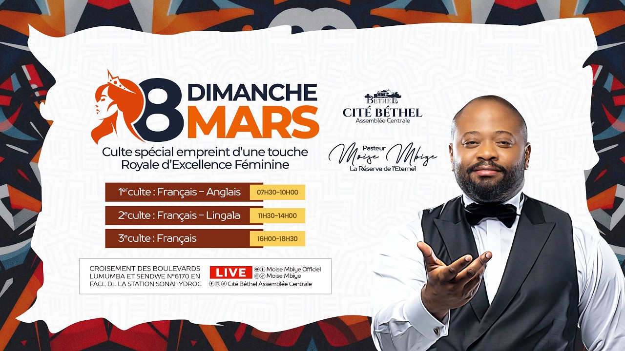 BIENVENUE À NOTRE DEUXIEME CULTE DOMICAL /DIMANCHE 08.03.2026/ AVEC LE PASTEUR MOISE MBIYE