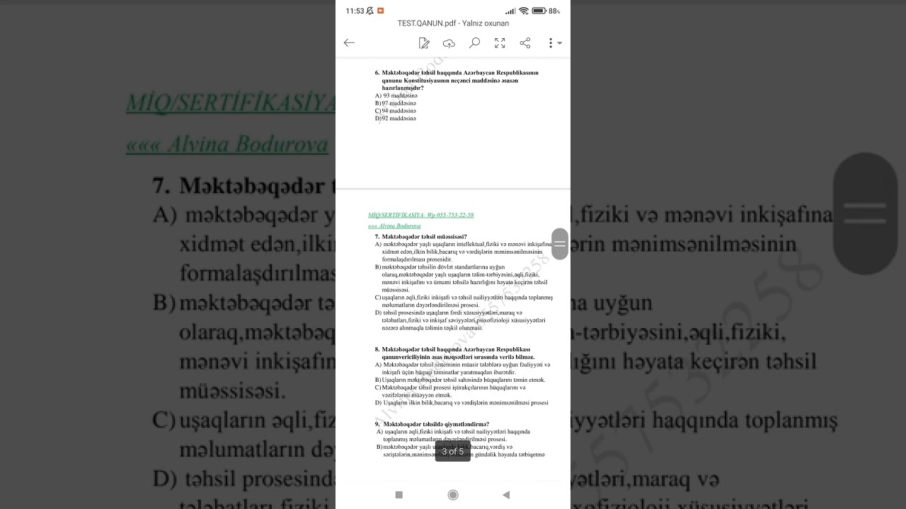 TEST. MƏKTƏBƏQƏDƏR TƏHSİL QANUNU
