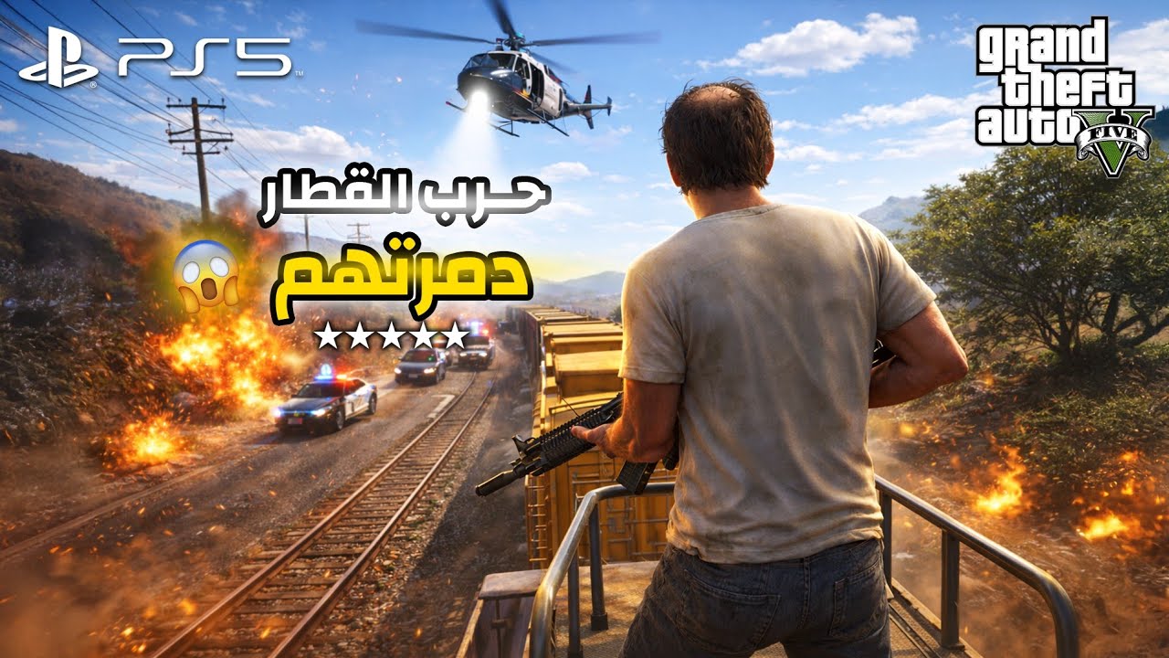 أخطر تحدي هروب من الشرطة فوق القطار في GTA5 🔥 دمرتهم!! 😱 فلم قراند