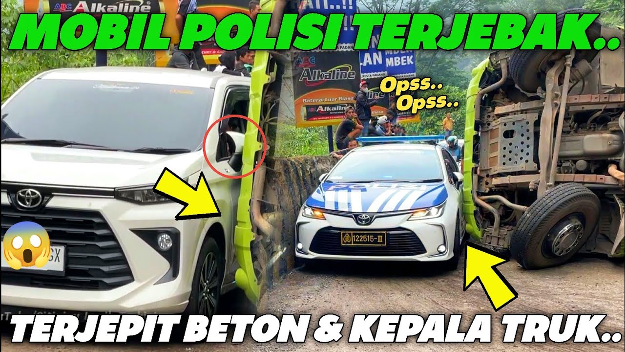 ASLI JALUR NERAKA !!! Mobil Polisi & Toyota Innova Terjepit Beton Pembatas Jalan & Kepala Truk Hino