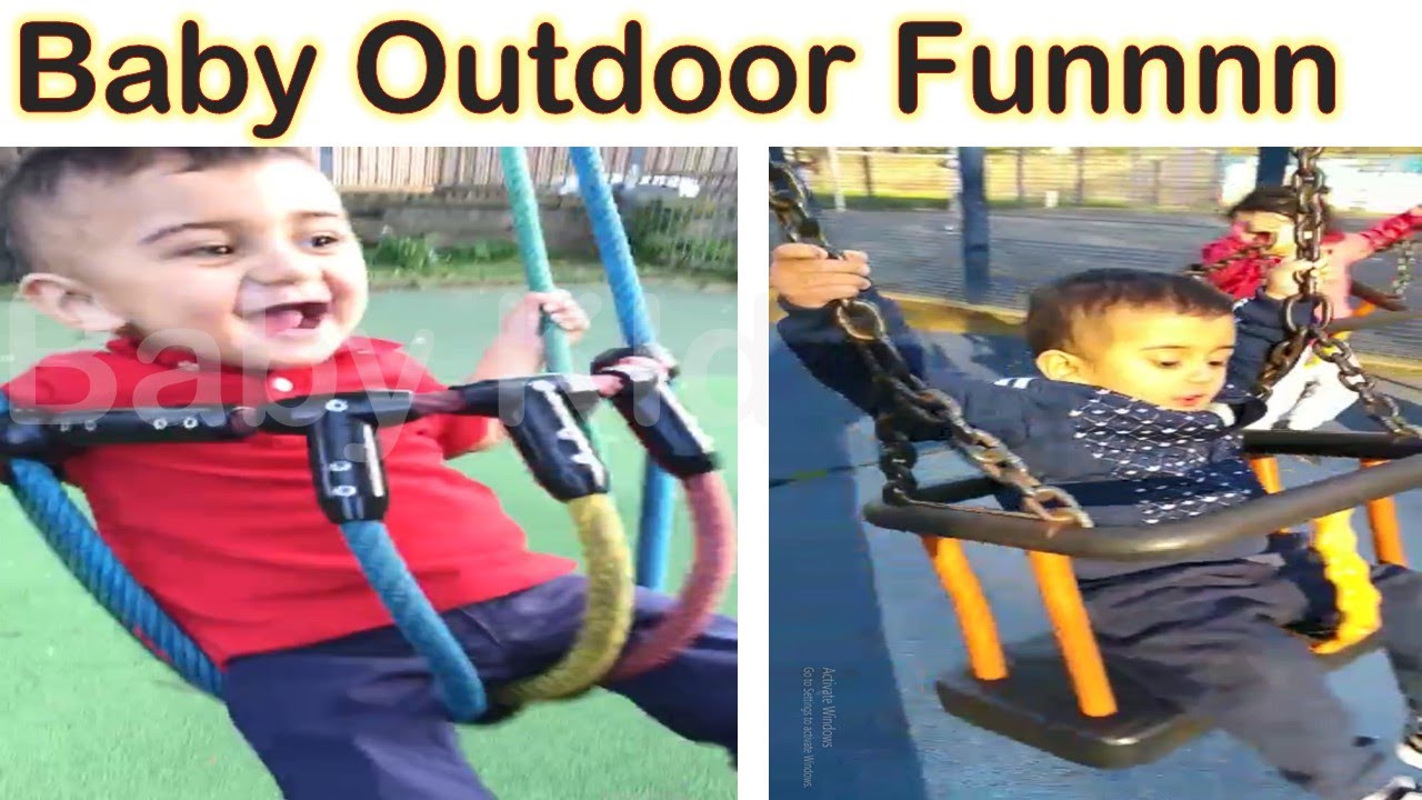 Funny Cute 1Years Old Baby Swinging on Rocking Cradle Funy Child Outdoor Funny Video Kids Fun
