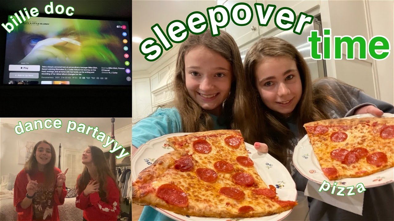 SLEEPOVER VLOG: billie eilish doc, painting nails, pizza, & dancing
