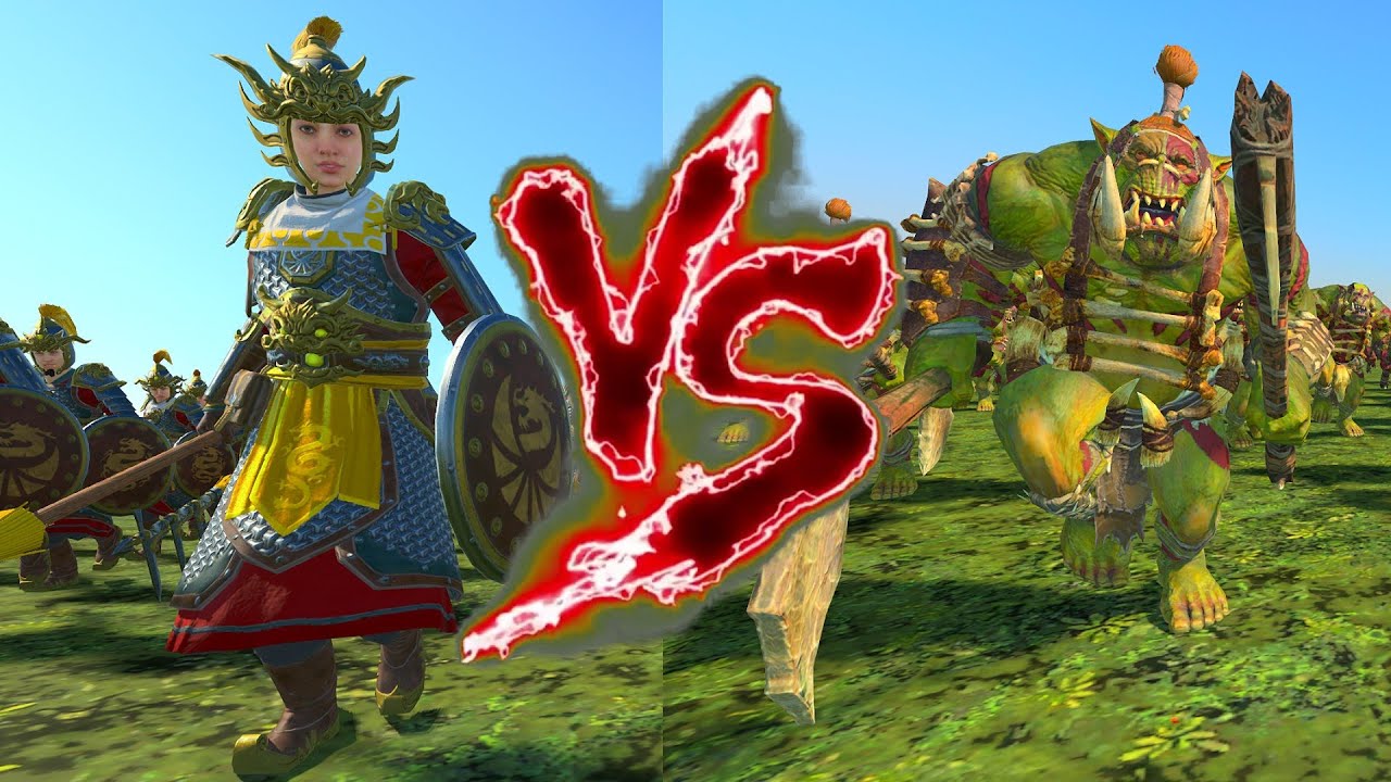 Celestial Dragon Guard VS Savage Orc Big 'Uns. Total War Warhammer 3
