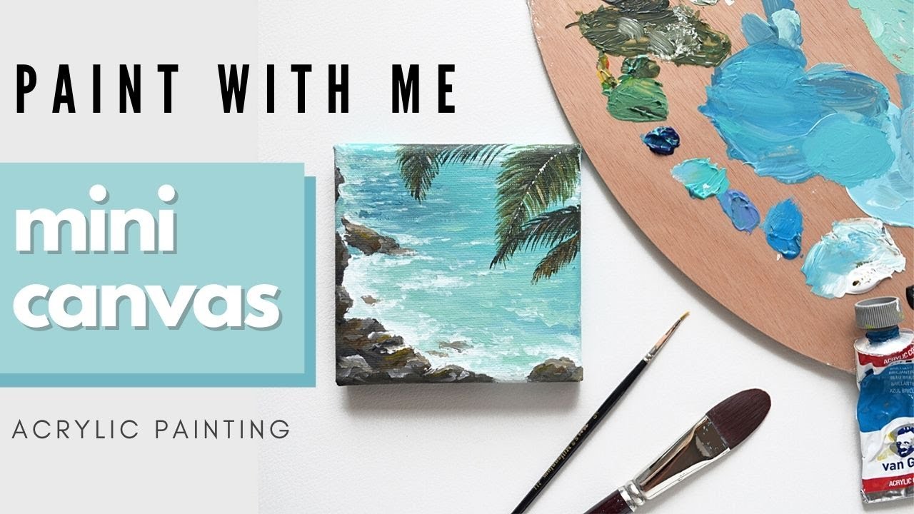 OCEAN MINI CANVAS PAINTING |  Easy seascape acrylic painting tutorial | Paint with me
