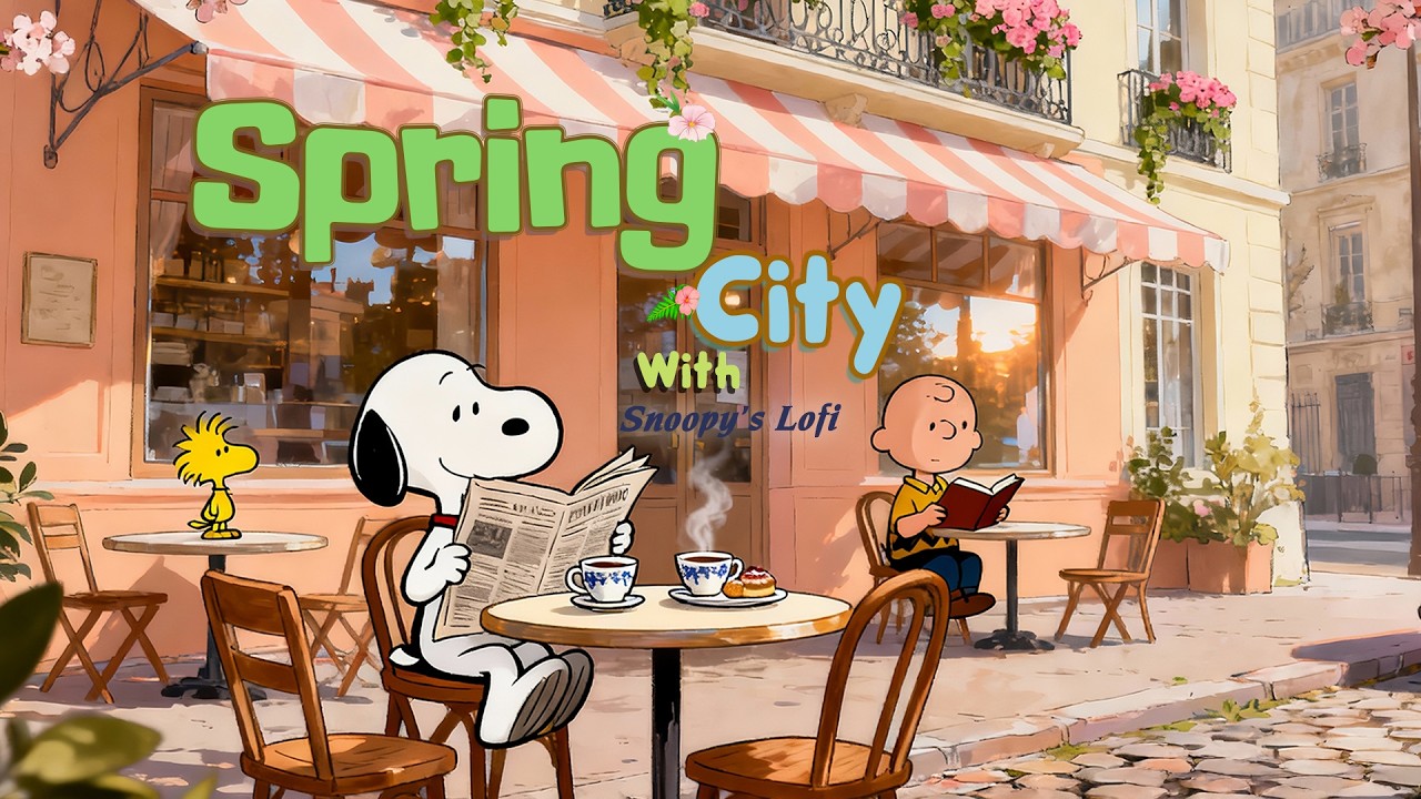 Soft Café Reading Hours with Snoopy & Friends ☕ Cozy Lofi for Focus, Calm | Spring City Mood