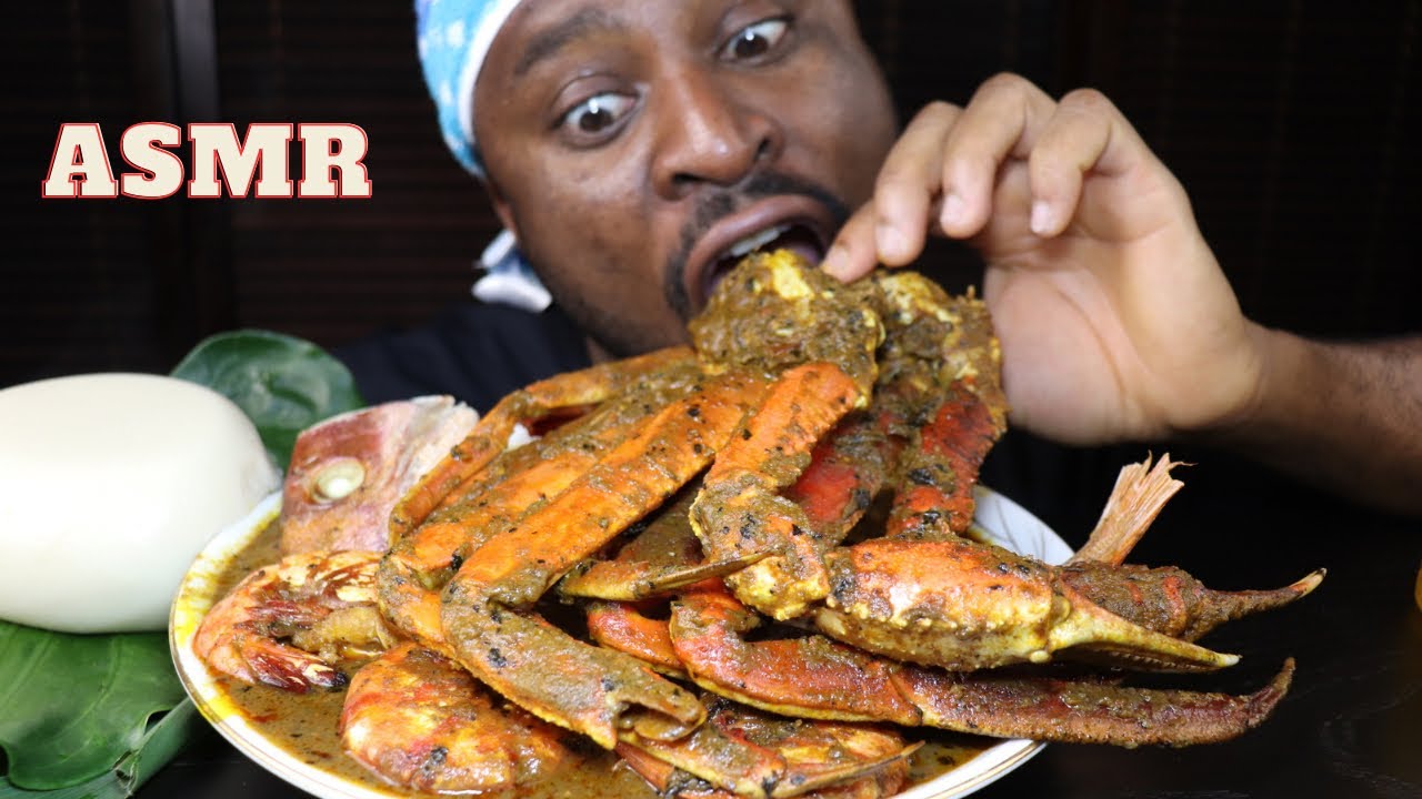 Mukbang Asmr Snow Crab Palmnut Seafood Soup,King Prawn,Snapper Fish,& Poundo.Something Went Wrong…