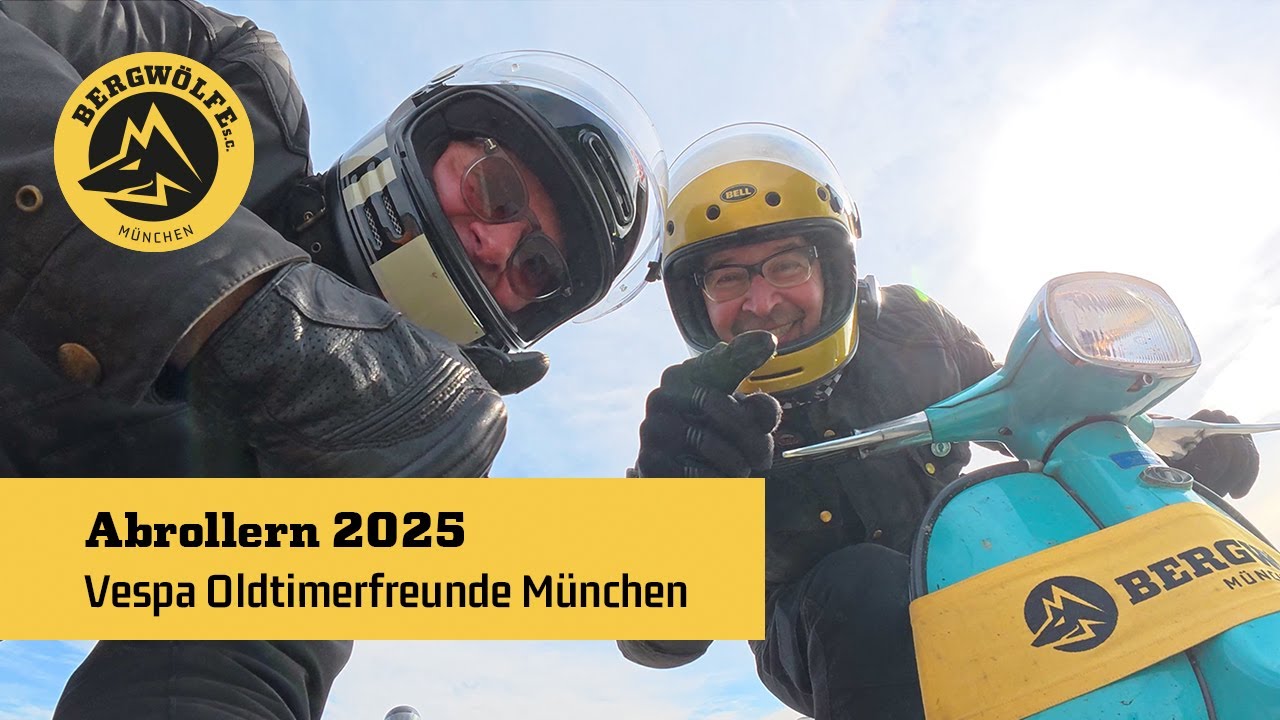 Bergwölfe SC beim Abrollern 2025 in den Münchner Osten mit den Vespa Oldtimerfreunden München