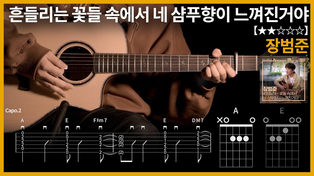 439.장범준 - 흔들리는 꽃들 속에서 네 샴푸향이 느껴진거야 기타커버 【★★☆☆☆】 | Guitar tutorial |ギター 弾いてみた 【TAB譜】