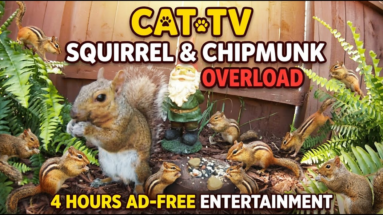 Cat TV for Cats 🐱 Squirrels & Chipmunks in 4K UHD 🐿️ Videos for Cats Zero Ads 4 Hours
