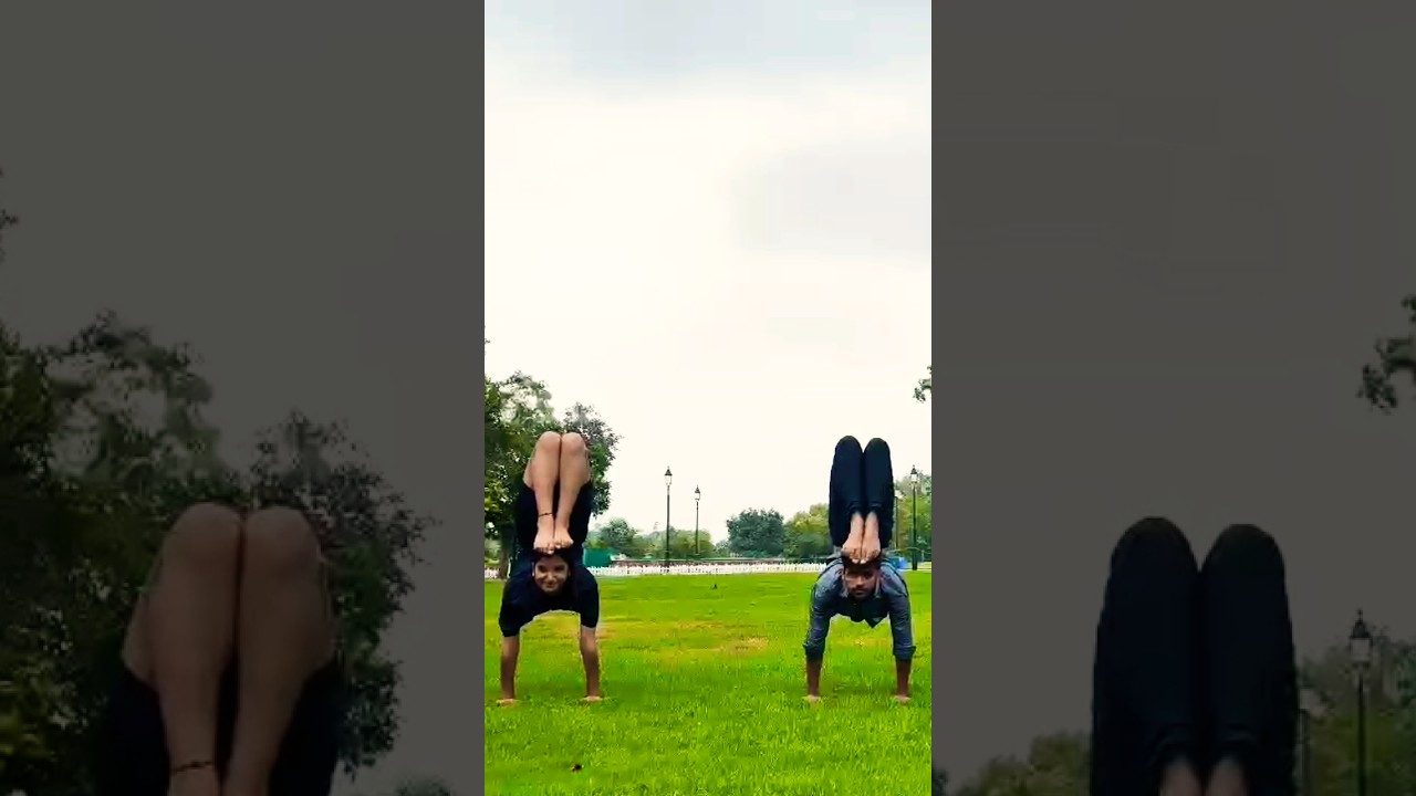 handstand with cute girl 