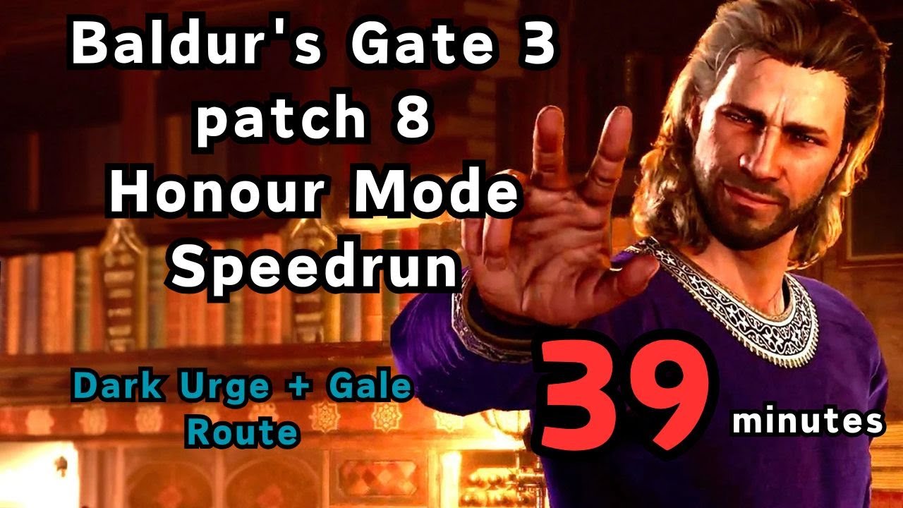 Baldur's Gate 3 Patch 8 – Honour Mode Speedrun, Dark Urge + Gale Route.Playtime: 39 minutes.