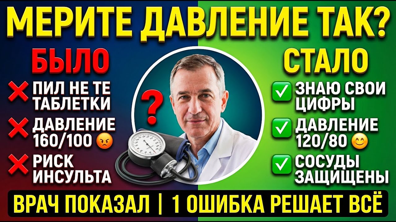 Эта ОШИБКА при измерении давления ведет к инсульту. 95% делают это НЕ ПРАВИЛЬНО! | Врач