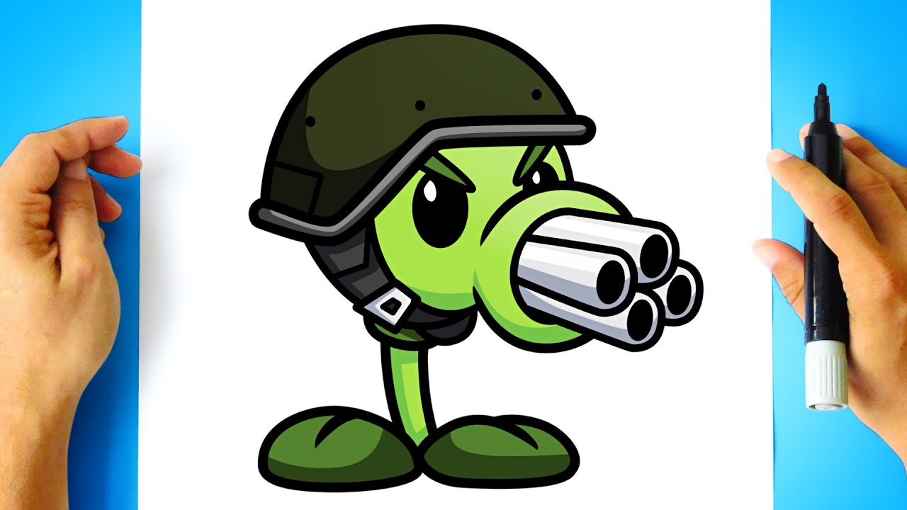 How to DRAW GATLING PEA FNF - Friday Night Funkin - Plants vs Zombies