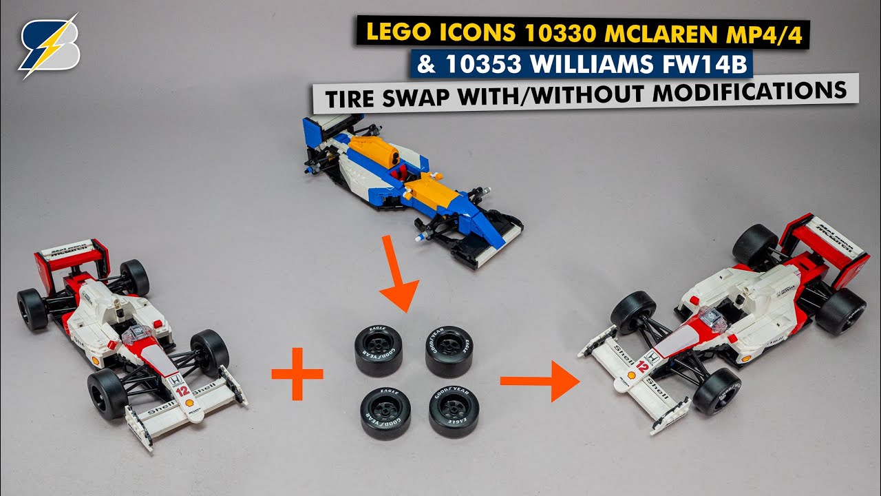 LEGO Icons 10330 McLaren MP4/4 wheel upgrade with parts from 10353 Williams Racing FW14B