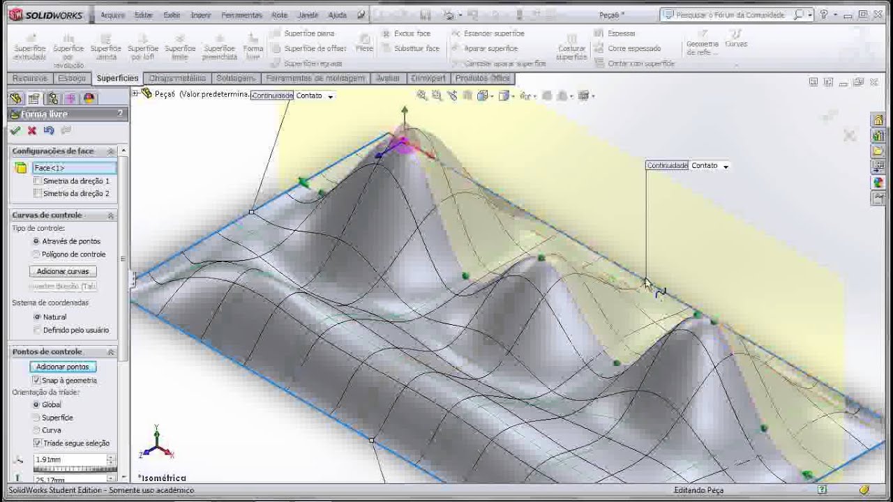Aula 27 - SolidWorks 2013 Superficies - Comando Superficie Forma Livre