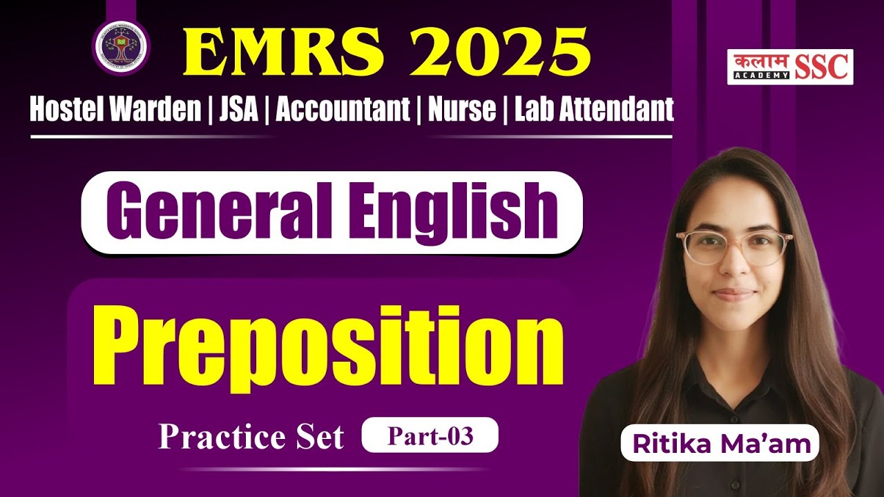 📖 EMRS 2025 English Grammar | Preposition & Practice | JSA, Warden, Nurse, Accountant