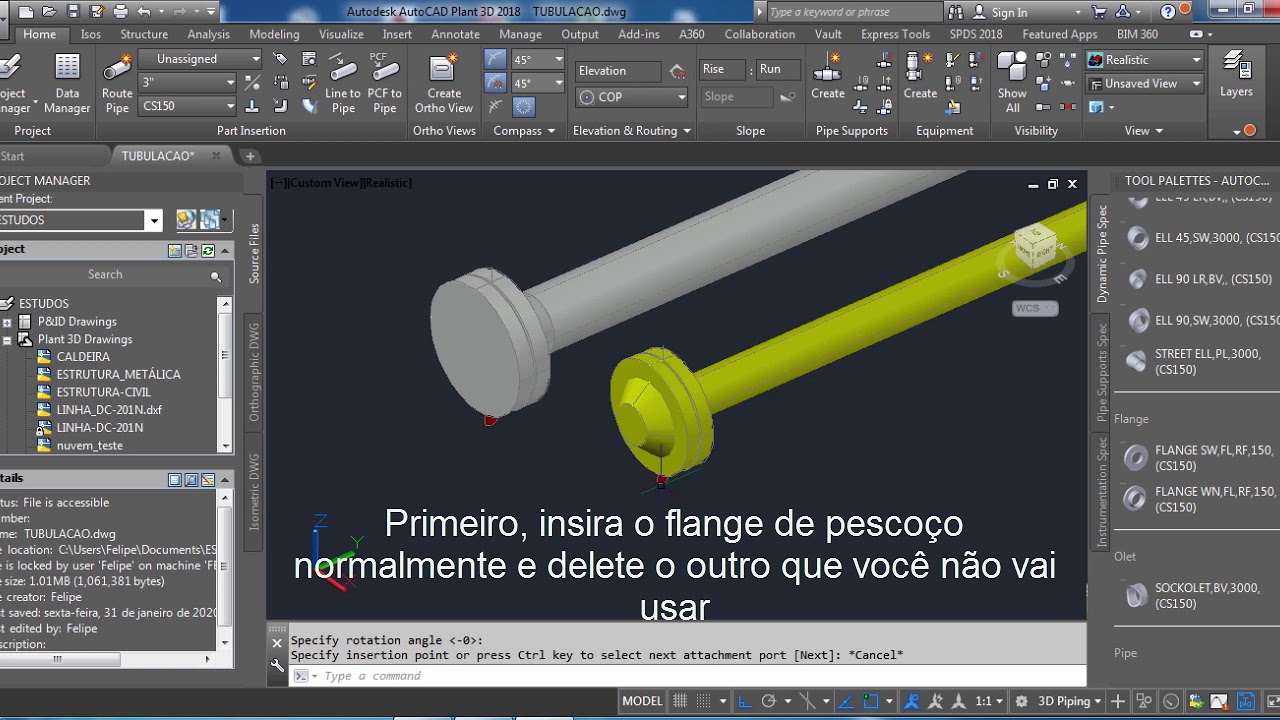 Plant 3D - Inserindo componentes de tubulação  e usando o Custom Part