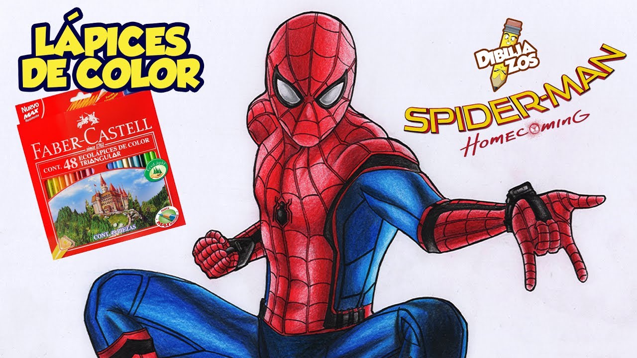COMO DIBUJAR A SPIDERMAN HOMECOMING | LÁPICES DE COLORES BARATOS | TUTORIAL COMENTADO