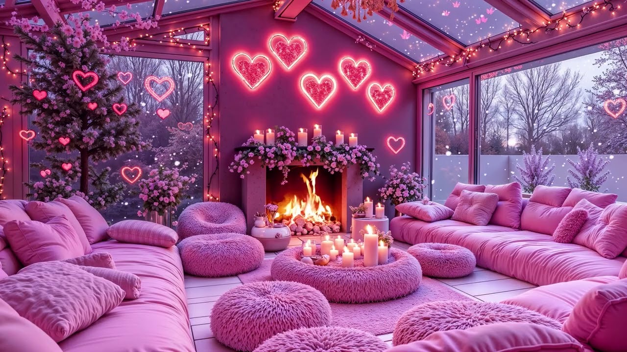 Warm Valentine’s Cozy Fireplace 🔥💗 Soft Piano Music & Crackling Fire for Work, Study & Relax