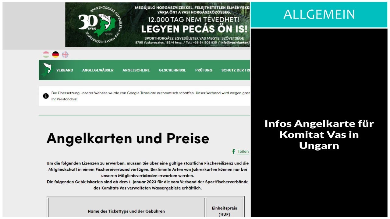 Infos über die Angelkarte für Komitat Vas in Ungarn - Fishing Point