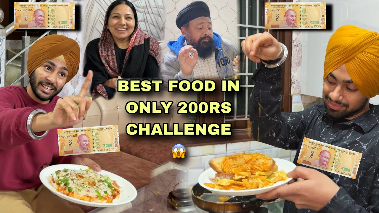BEST FOOD ONLY IN 200RS CHALLENGE WITH FAMILY😱KON JITEYA😳PIZZAA,OMLET, CHICKEN BURGER 