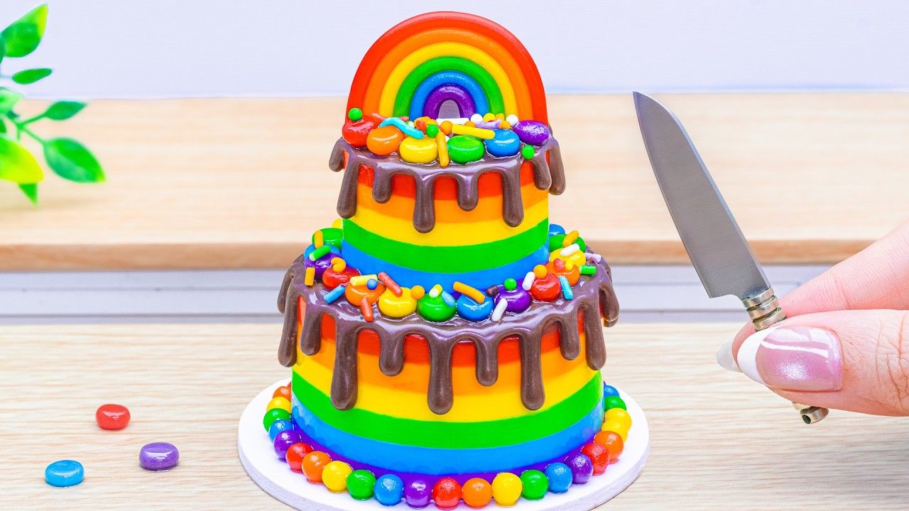 Mini Rainbow Cake Recipe With Chocolate 🌈 Miniature Rainbow Chocolate Cake Decorating & DIY