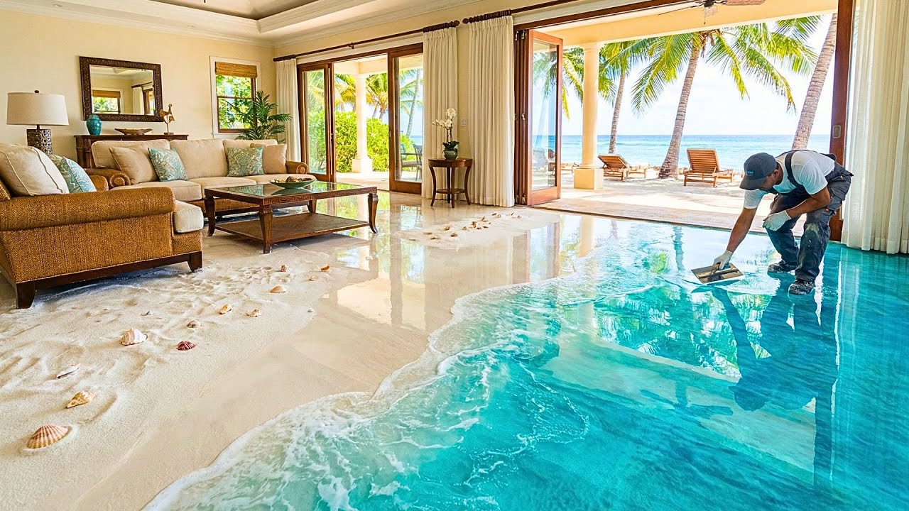 Top 10 Breathtaking Tropical Beach Epoxy Floors Featuring Real Sand and Turquoise Resin Waves