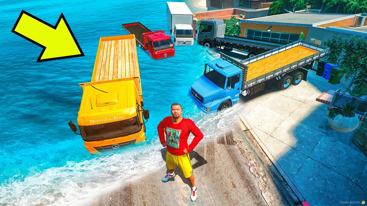 COLECIONANDO CAMINHÕES EM UM MEGA TSUNAMI no GTA 5!