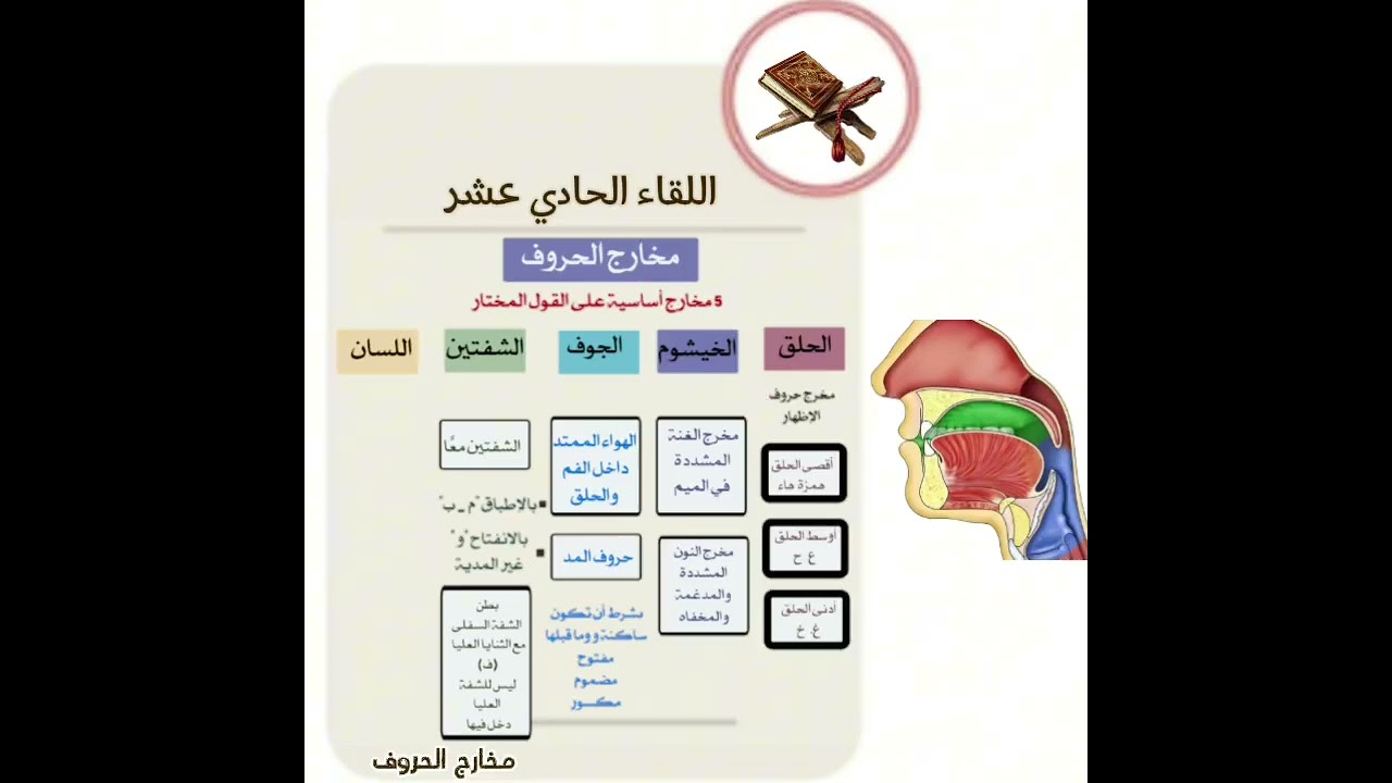 الحلقة الحادية عشرة من الدورة المكثفة للتجويد أحمد صلاح قراءة بدون لحن درس مخارج الحروف
