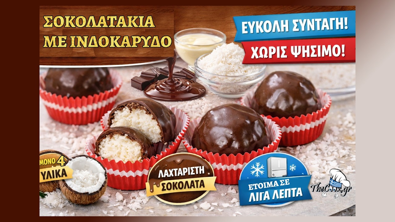 Τhecook.gr - Σοκολατάκια με Ινδοκάρυδο | Εύκολη Συνταγή με 4 Υλικά | Χωρίς Ψήσιμο