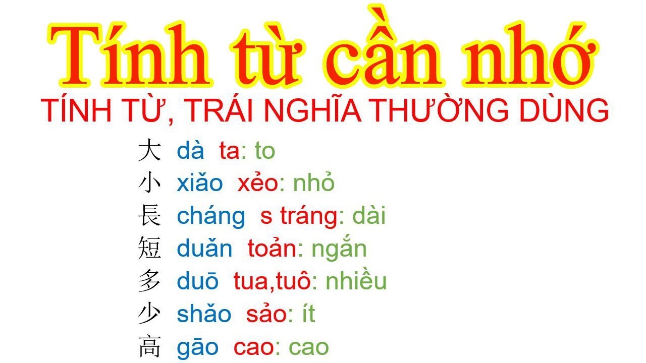 TÍNH TỪ THƯỜNG DÙNG TRONG GIAO TIẾP TIẾNG TRUNG