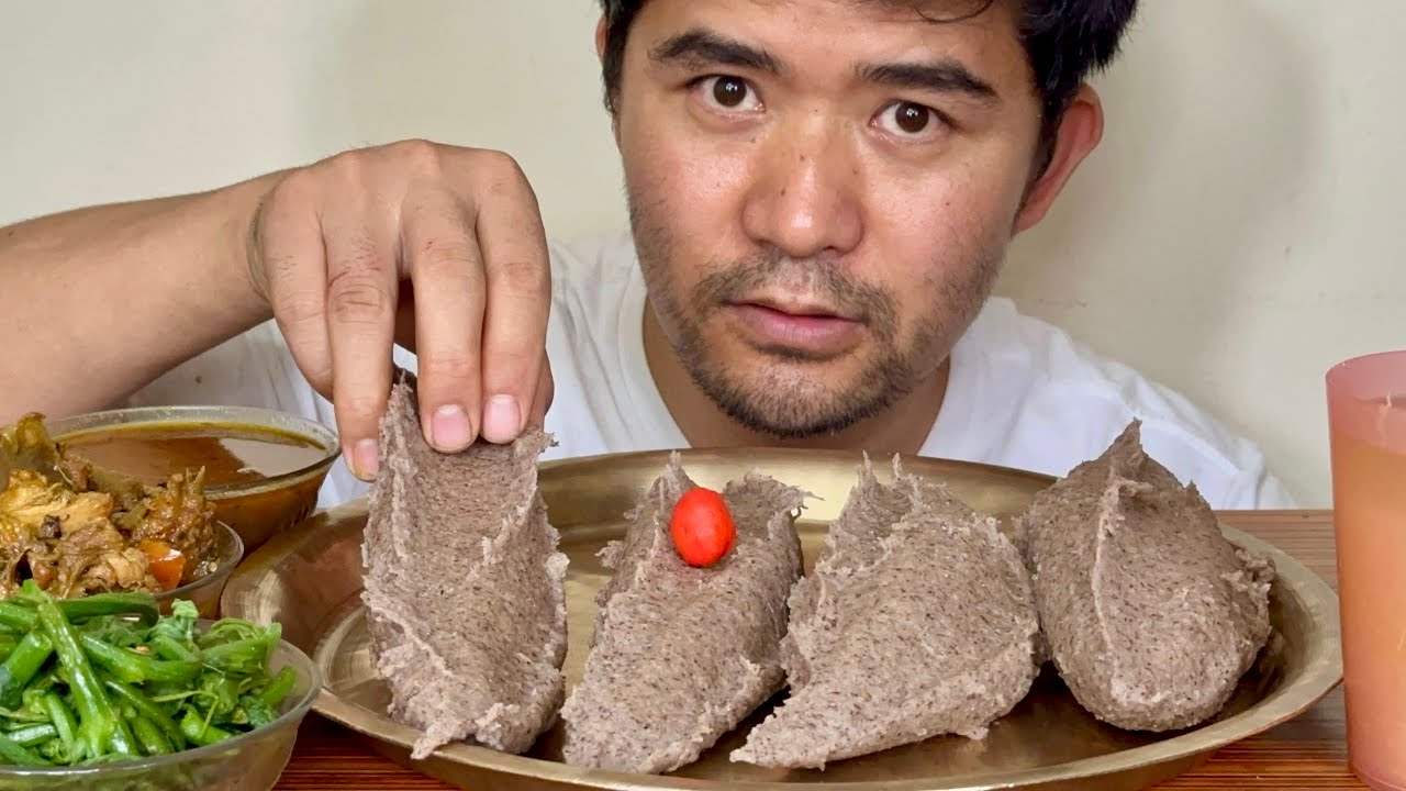 Nepali Traditional Food Buckwheat Dhido and Local Chicken | 