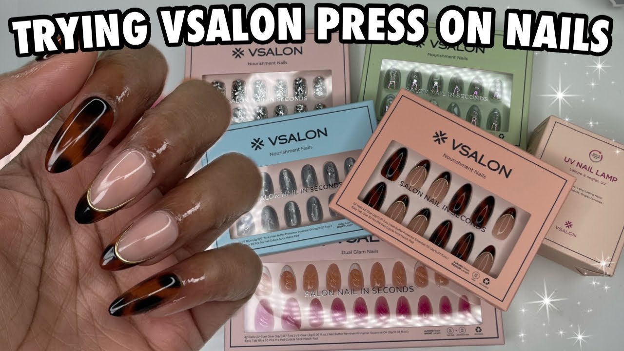 Trying VSALON Press On Nails For the First Time | The best press on nails ?! UV Gel Cure Press Ons