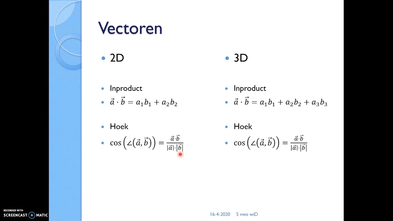 VWO Wiskunde D Hfd08 Theorie: Vectoren in 3D