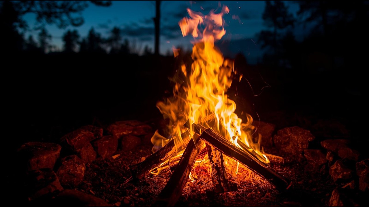 Campfire Sounds at Night • 8 Hours • Outdoor Bonfire Ambience for Sleep