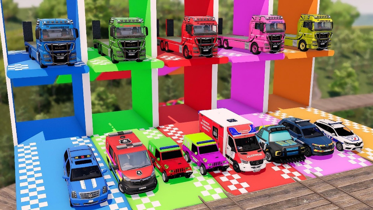 TRANSPORTING ALL POLICE CAR TO GARAGE WITH MAN TRUCK - FS22
