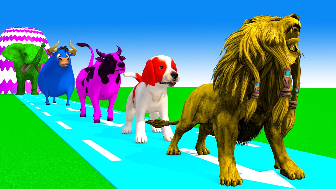 Long Slide Game With Cow Elephant Gorilla Hippopotamus Tiger 3d Animal Game Funny 3d Animals