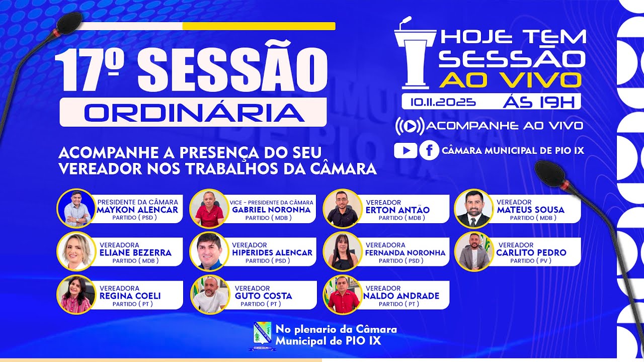 Sessão Ordinária | Câmara Municipal de Pio IX | 10/11/2025