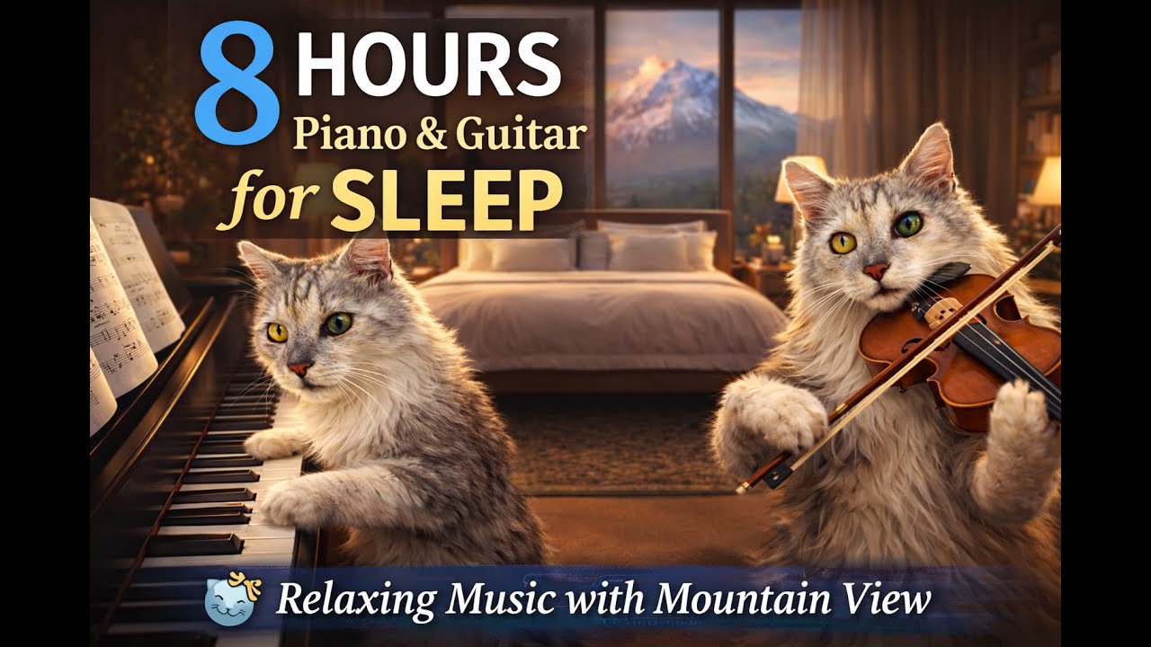 8 Hours Piano & Guitar for Sleep 💤🐱  Deep Relaxing Music with Mountain View  Focus & Relax
